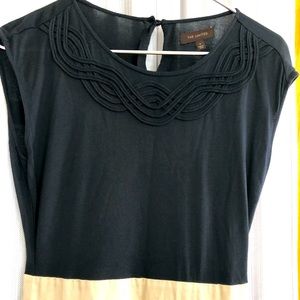 Midi Dress Khaki skirt black embroidered top knee length short sleeve office